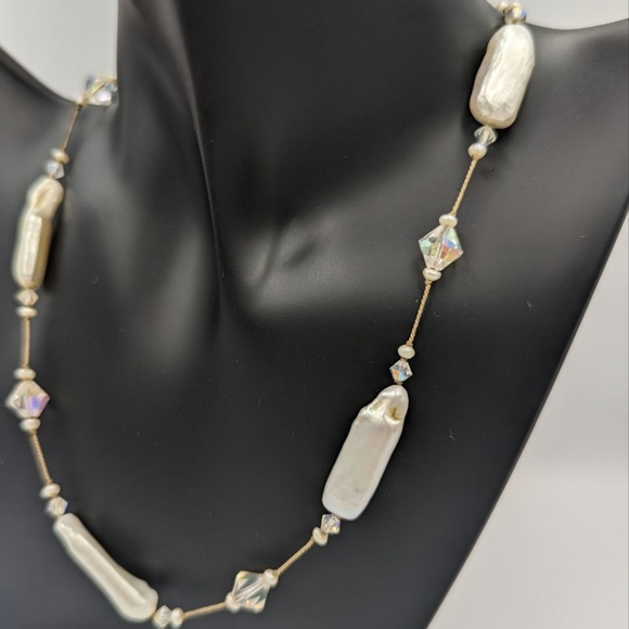Beautiful Keshi Pearl Aurora Borealis Crystals Sterling Clasp Choker necklace - Picture 3 of 15
